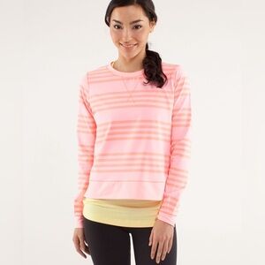 Lululemon Run: Warm Up Crew Ocean Stripe Bleached Coral / Pop Orange Sz 4